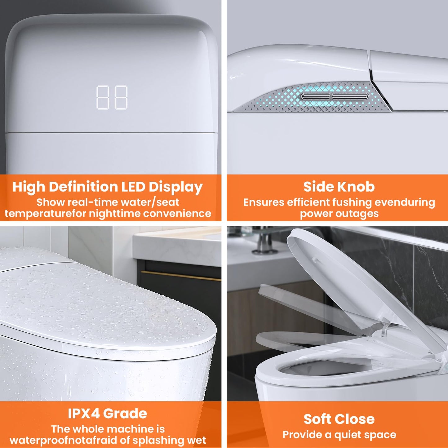 Smart Toilet with Tank, No Water Pressure Limit, Automatic Lid Open/Close, Foot Sensor Bidet Toilet, Built-in Fragrance, Warm Air Dryer, ADA Compliant Height Bidet Toilet for Bathroom