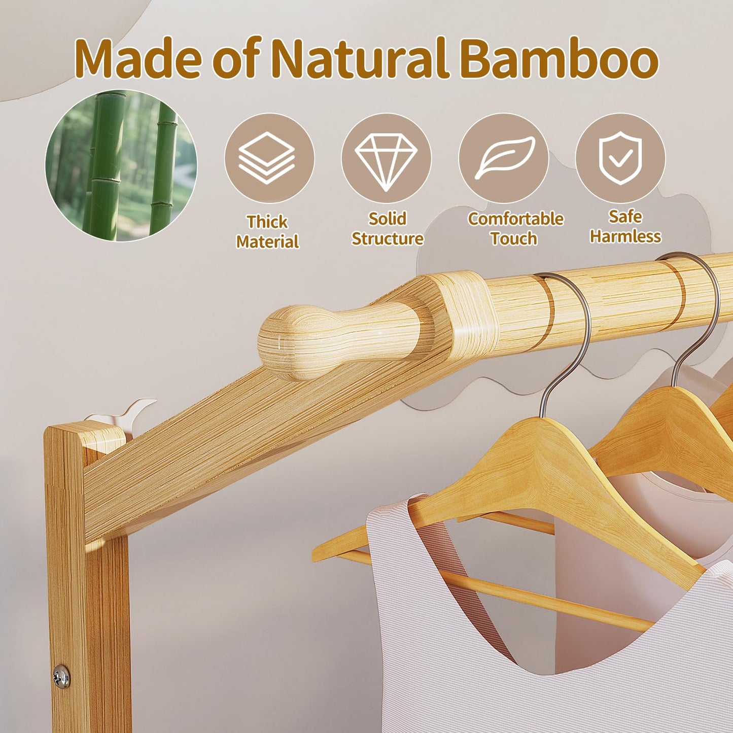 Luxspire Kids Clothing Rack, Bamboo Dress up Storage with 5 Hanging Hooks & 2 Drawers, Small Clothes Garment Rack Toddlers Kids Clothes Organizer for Bedroom Playroom, Burlywood