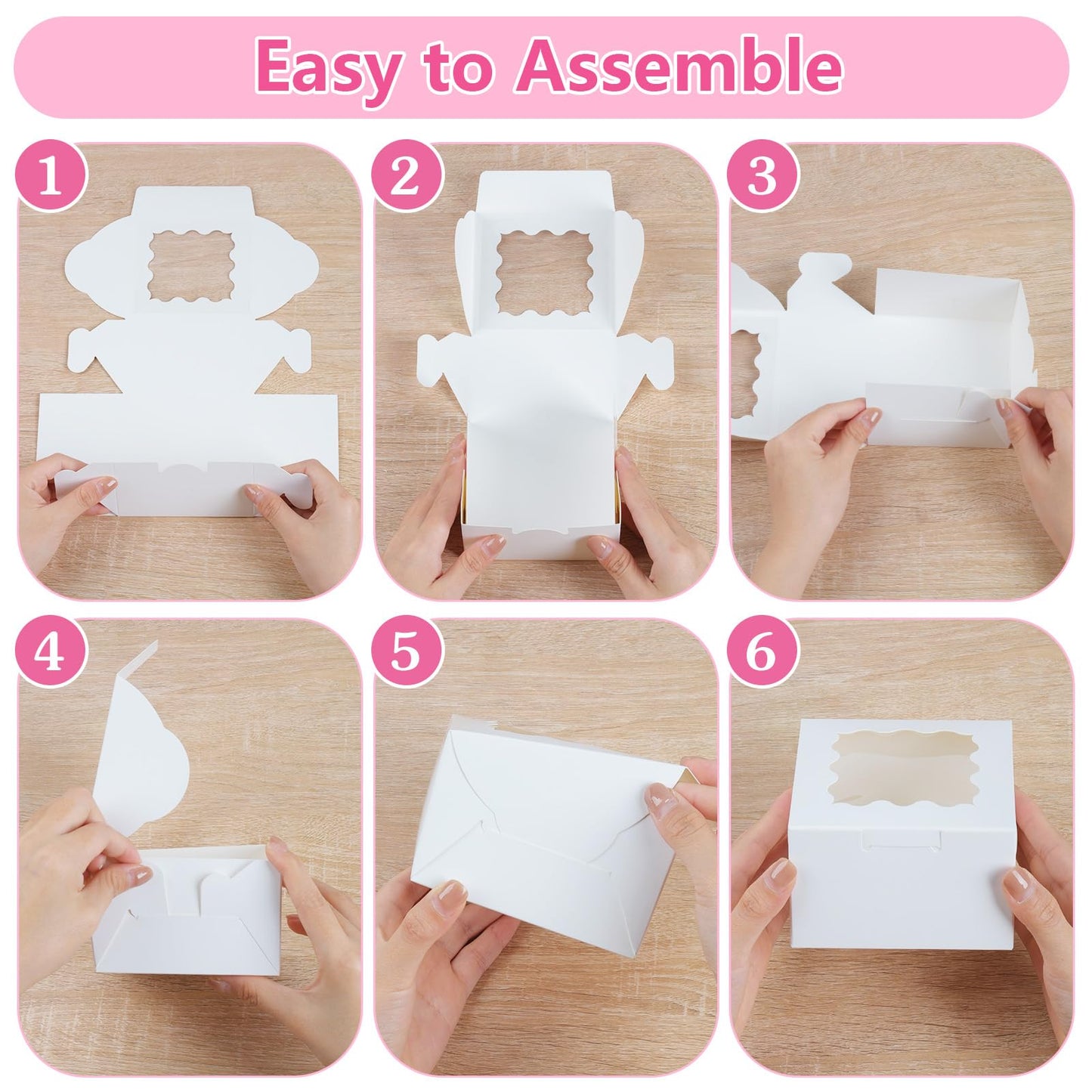 ZYFOTZUN 26pcs White Cookie Boxes with Window, 4x4x2.5 Inches Small Bakery Boxes with 36pcs Stickers, for Mini Cake Cookies Treat Dessert Pastry Donuts Macaroon Strawberries Chocolate Cupcakes Candy