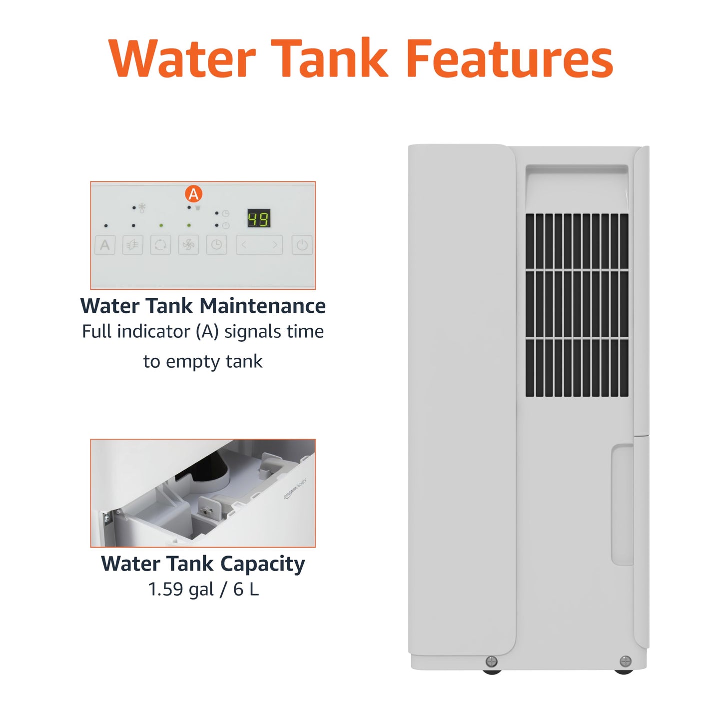 Amazon Basics Dehumidifier with Drain Pump, 50-Pint, Energy Star Certified, for Basement, Bathroom and Other Rooms Up to 4000 SFT, with Timer, auto-defrost, Overflow Protection, White