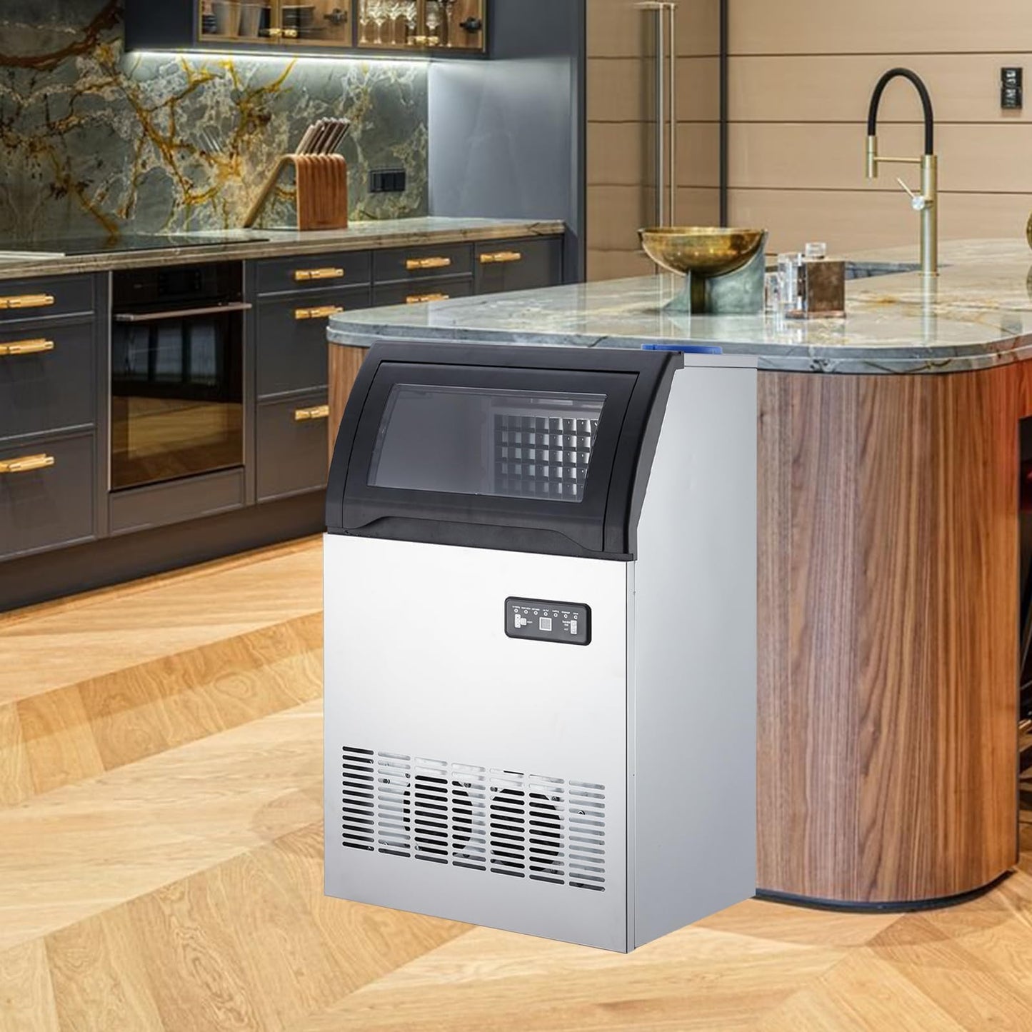 Commercial Ice Maker Machine, 120LBS/24H Undercounter Stainless Steel Ice Maker with Dual Inlet, 33LB Storage Capacity, Standalone Ice Maker for Bar, Restaurant, Home Kitchen