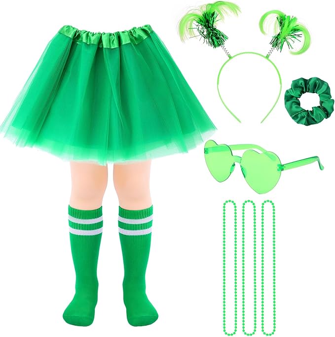 ZhouBoat Kids Tutu Costume Accessories Set Tulle Tutu Skirt Headband Heart Glasses Necklace Tube Socks Scrunchies for Party