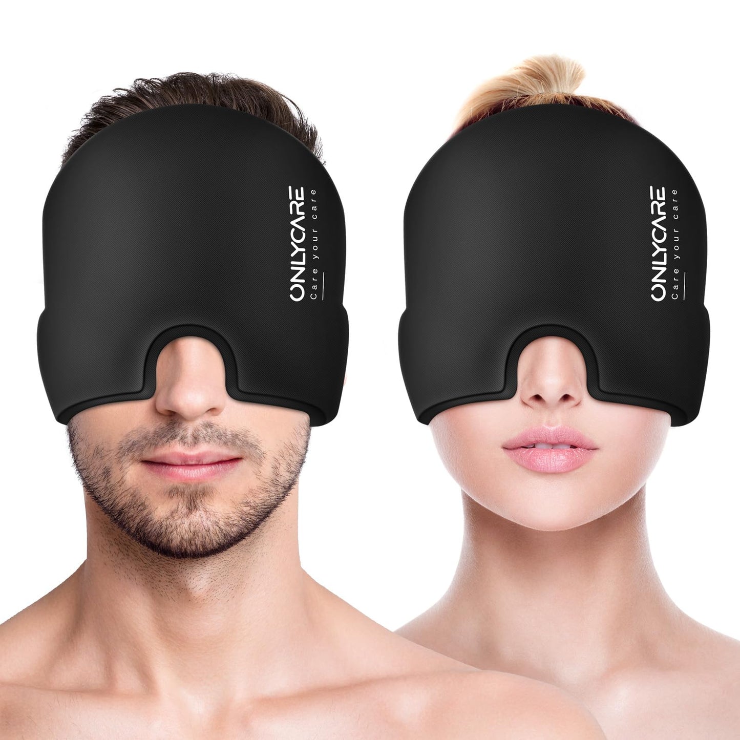 ONLYCARE Migraine Relief Cap,Soothing Migraine Mask,Upgraded Odorless Gel Ice Head Wrap, Hot and Cold Therapy, FSA or HSA Eligible Headache Ice Pack for Tension and Stress (Black 2 Pack)
