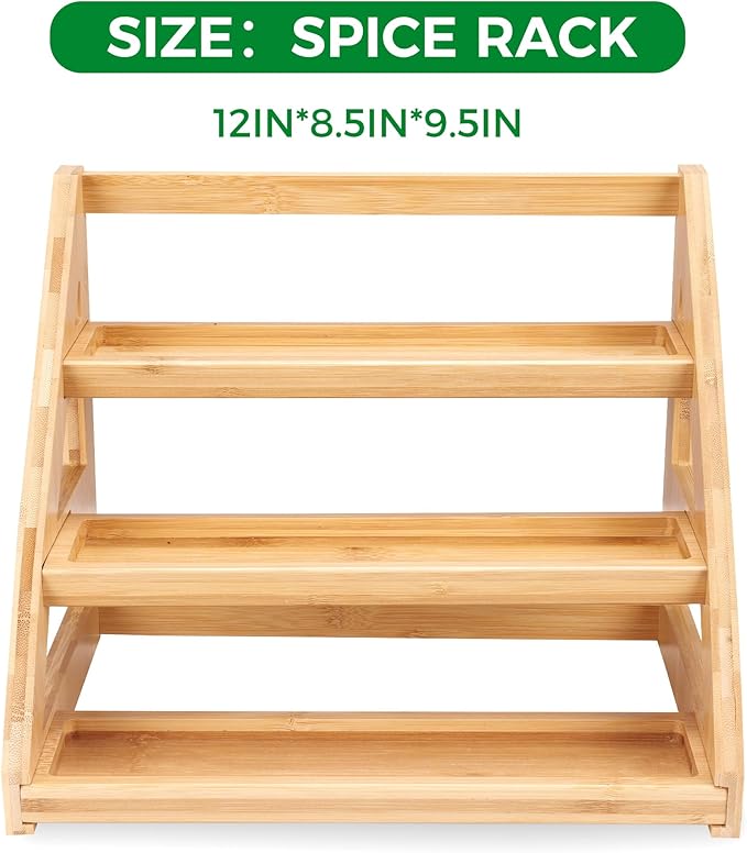 Bamboo 3 Tier Spice racks, Kitchen Seasoning Spices Rack, Suitable for Spice Organizers Such as Sitchen Countertops, Stoves, Sorage Rooms (S)