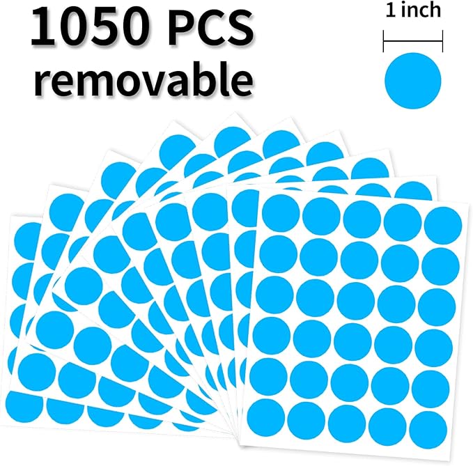 1 Inch Removable Color Code Dot Sticker Round Labels,Garage Sale Stickers Price Tags Label Blank Yard Sale Circle Dot Stickers Removable Writable Not Blurry (1050 Pack,Blue)