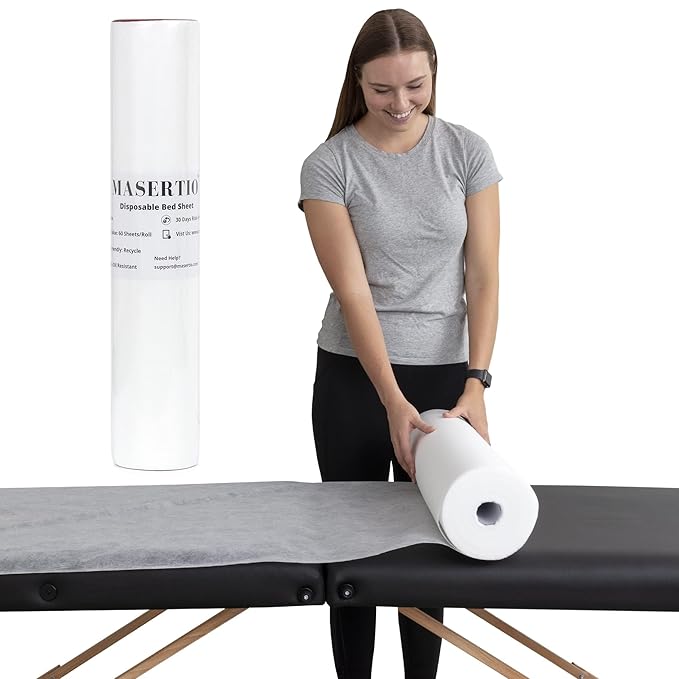Disposable Massage Bed Cover - Non-woven Disposable Material - Ideal for Spa, Massage Table, Tattoo, Waxing Table - No Crinkle Table Sheets - 31.5 x 71 Inches (30 Sheets Per Roll)