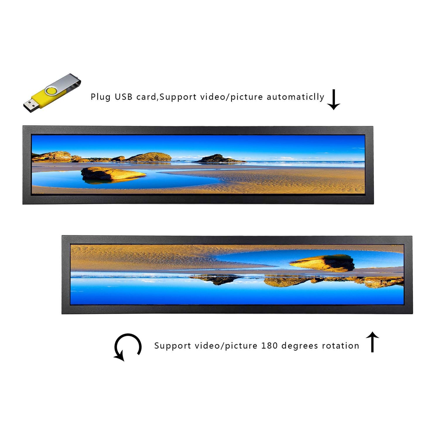 VSDISPLAY 28 Inch Long Stretched Bar LCD 1920x360 IPS Screen Monitor with USB Video Input,for Gaming Marquee Cabinet,Store Shelf Advertising,Digital Signage