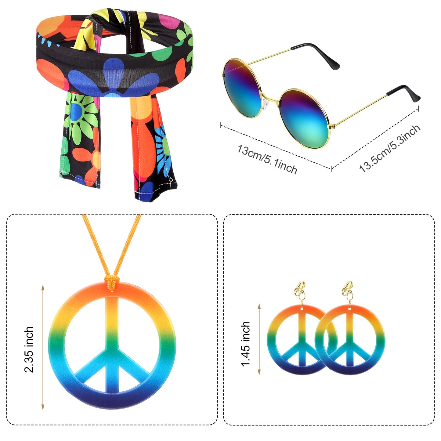 SATINIOR Hippie Costume Set Women 60s 70s Disco Outfits Halloween Party Dress Accessories for Adult(XL)