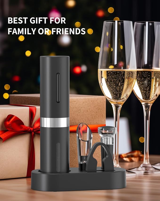 CIRCLE JOY Electric Wine Bottle Opener Set - Rechargeable Cordless Wine Corkscrew with Charging Base, Foil Cutter, Aerator Pourer and Stopper