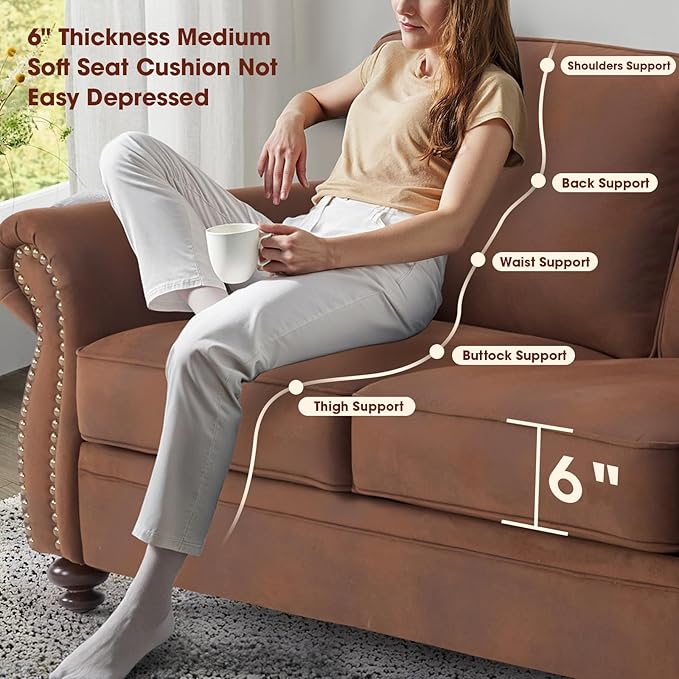 Couchus Living Room Furniture Sets,Sofa Sets and Couch Sets for Living Room,Mid-Century Vintage Sofa Couches with Rivet Design (Caramel, 2 Loveseat+3 Seater)