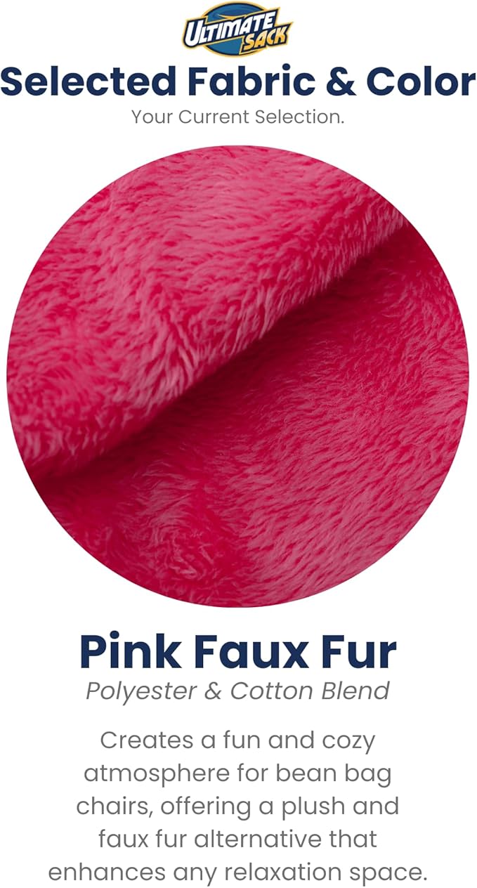 ULTIMATE SACK 4000 4-Foot Bean Bag Chair, Pink Fur Cover – Oversized Foam Lounger, Floor Seat, Small Sofa, or Couch Bed for Living Area, Gaming Room, or Reading Lounge