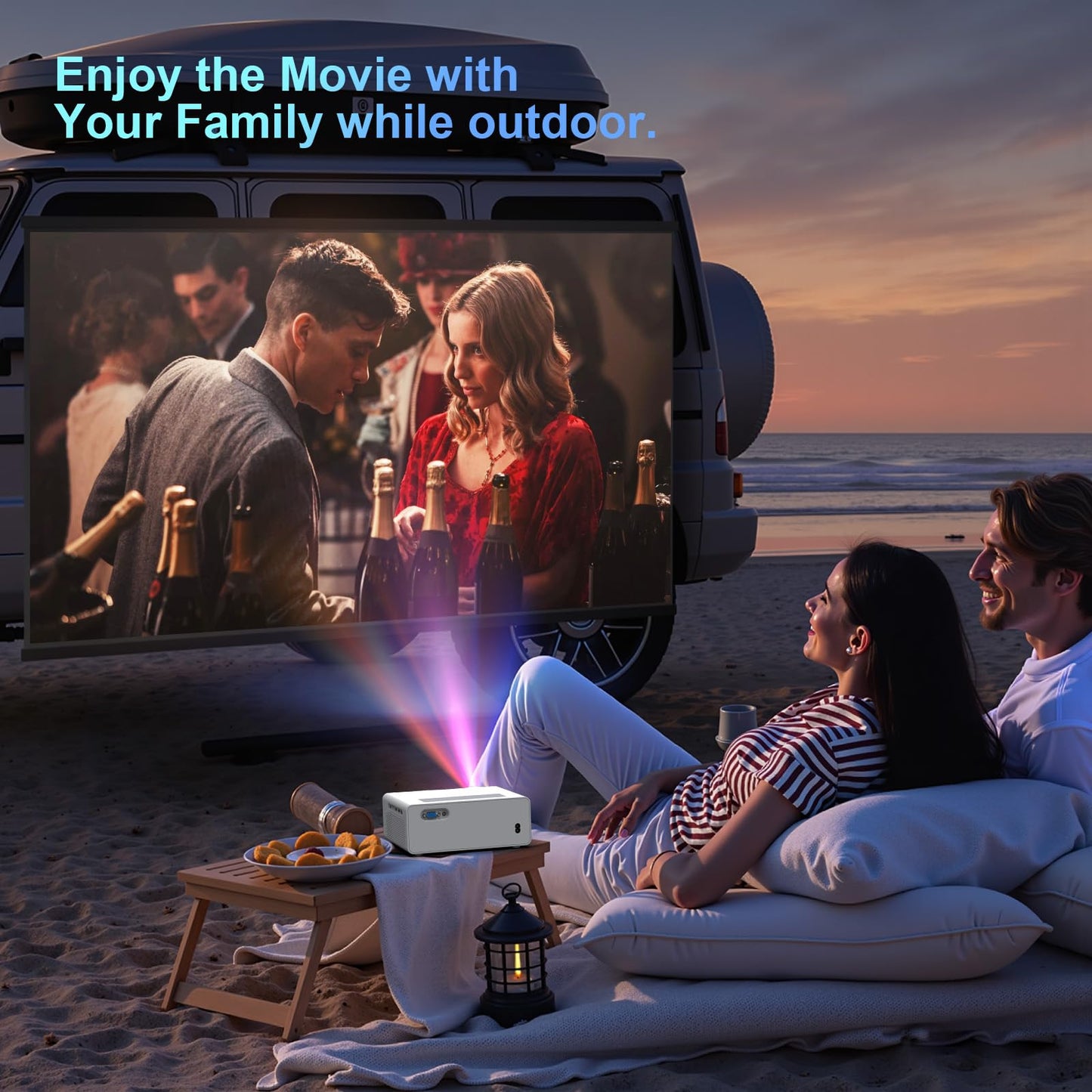 Native 1080P 5G WiFi Bluetooth Projector, 1200ANSI Portable Outdoor Movie Projector, 4K Supported, 450" Display Video Projector for Home Theater, Compatible with TV Stick Smartphone/HDMI/USB (White)