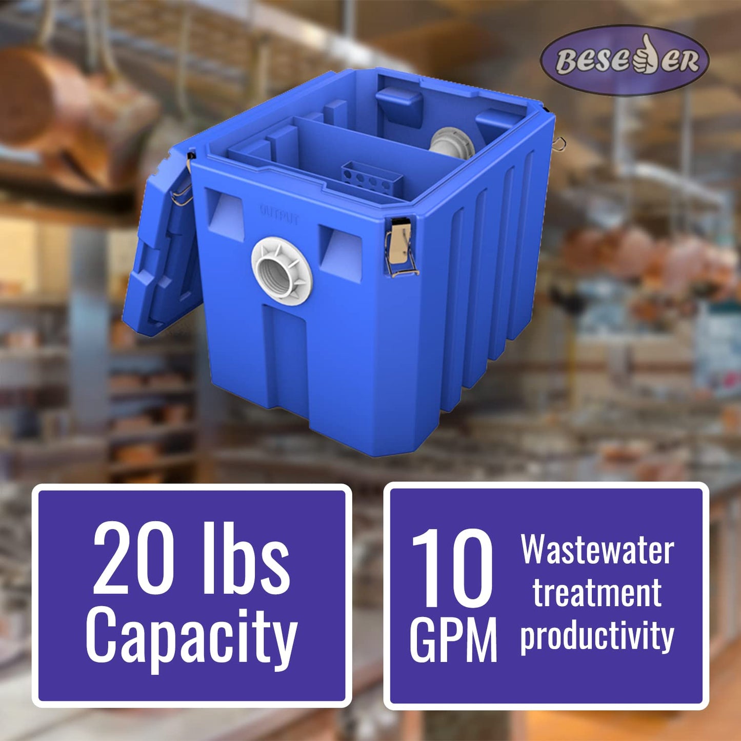Commercial Grease Interceptor Trap 20 lb - Plastic Grease Trap Under Sink for Restaurant Cafe - Under Sink Grease Trap 10 GPM - Waste Water Oil-water Separator for Restaurant