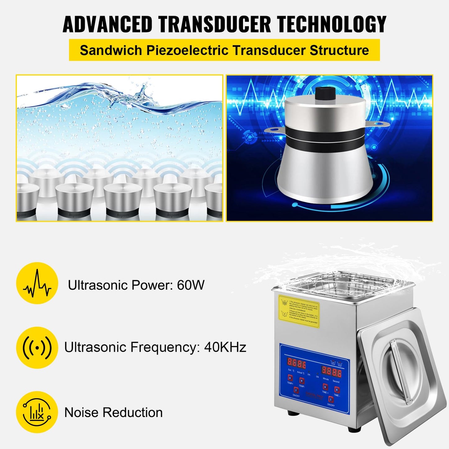 VEVOR 2L Digital Ultrasonic Parts Cleaner with Timer 40kHz Professional 304 Stainless Steel Ultrasonic Cleaner 110V for Jewelry Watch Glasses Diamond Eyeglass Small Parts Cleaning