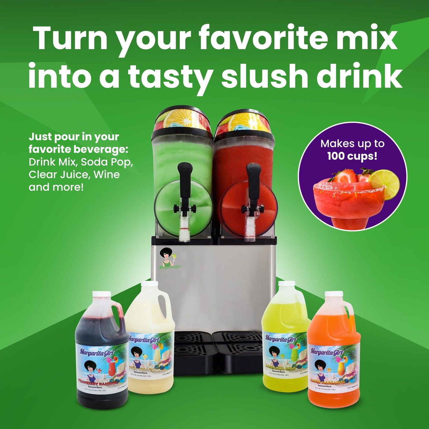 Commercial Slushie Machine - Double Slushy Maker for Margarita, Professional Frozen Drink Maker, Commercial Slushy Machine for Home Bar Restaurant Events Parties, Dual 3.2 Gallon Tanks, Makes 100 Cups