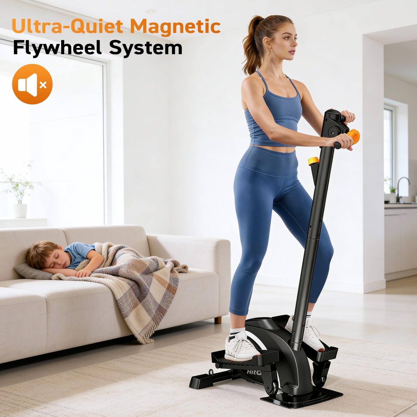 HitGo Elliptical Exercise Machine - 3-in-1 Elliptical Machine for Home with Handlebars & Resistance Bands, Magnetic Resistance & LCD Display, Portable Step Machine Peddler Exerciser for Home Workout