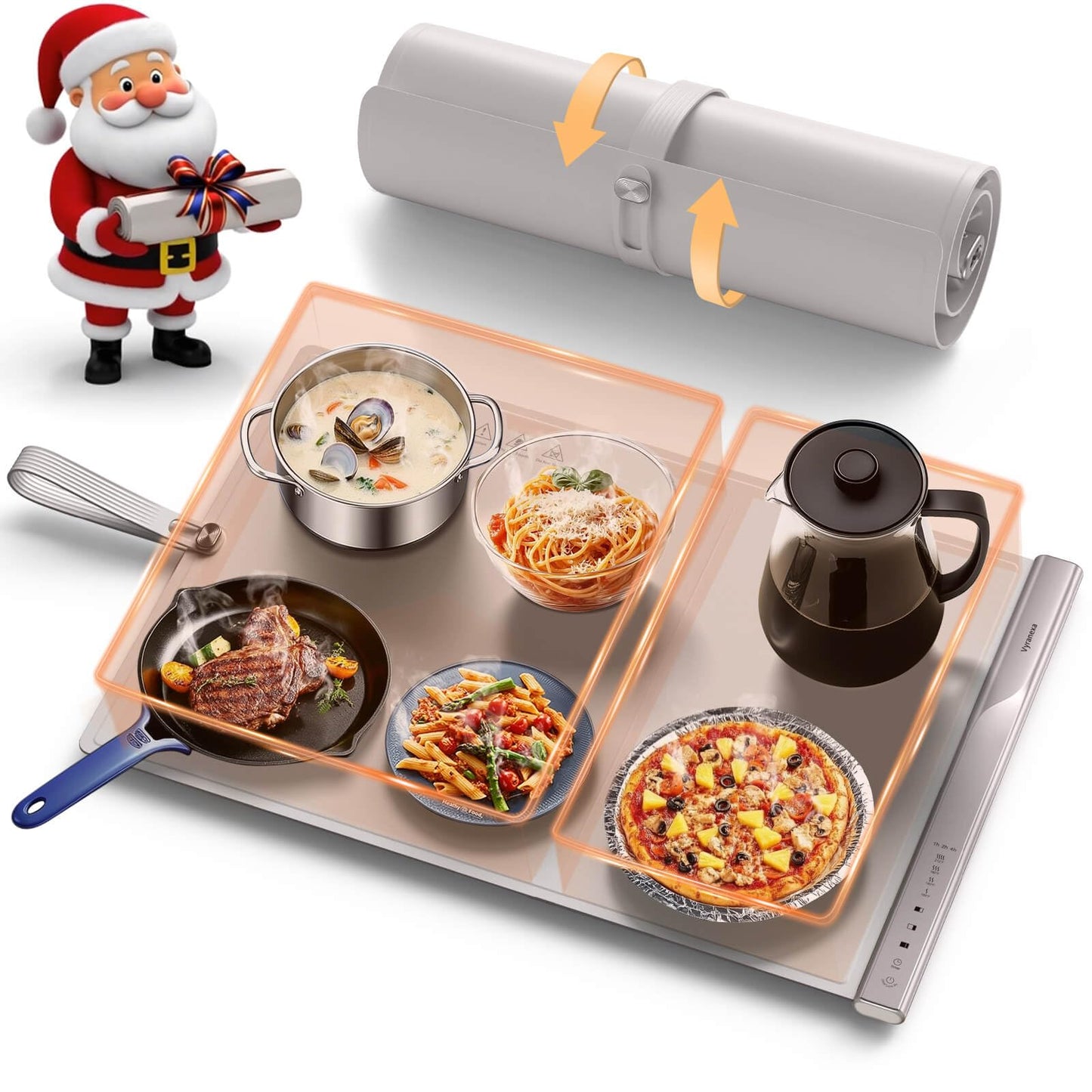 Food Warming Mat for Food - Dual Independent Heating Zones, 4 Temp Settings, Easy-to-Clean Silicone, Auto Shut-Off, Timer, and Child Lock, Portable for Buffet, Home Party, and Travel (Beige, Large)