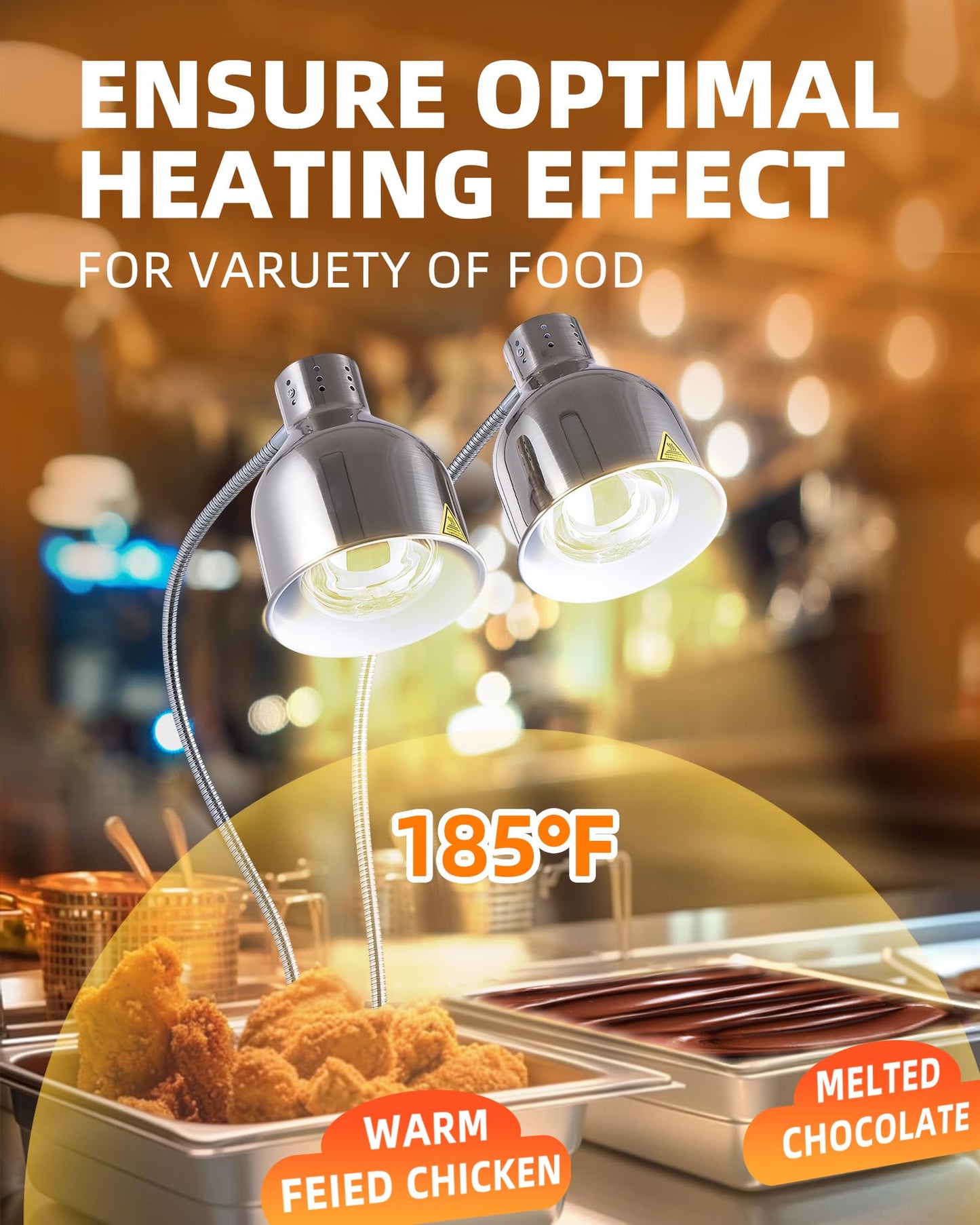 Food Heat Lamp: [Rapid-Heating Bulbs Included] [Steady Heating] Commercial Food Warmer Lamp, Electric Heat Lamp for Food Catering Food Warming Lamp for Buffet Parties (Polished Silver, 32" (2-Head))