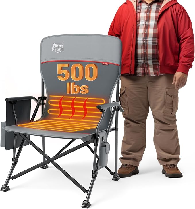 TIMBER RIDGE Oversized Heated Camping Chair for Outdoor Sports, High Back Padded Lawn Chair for Adults Support Up to 500lb...