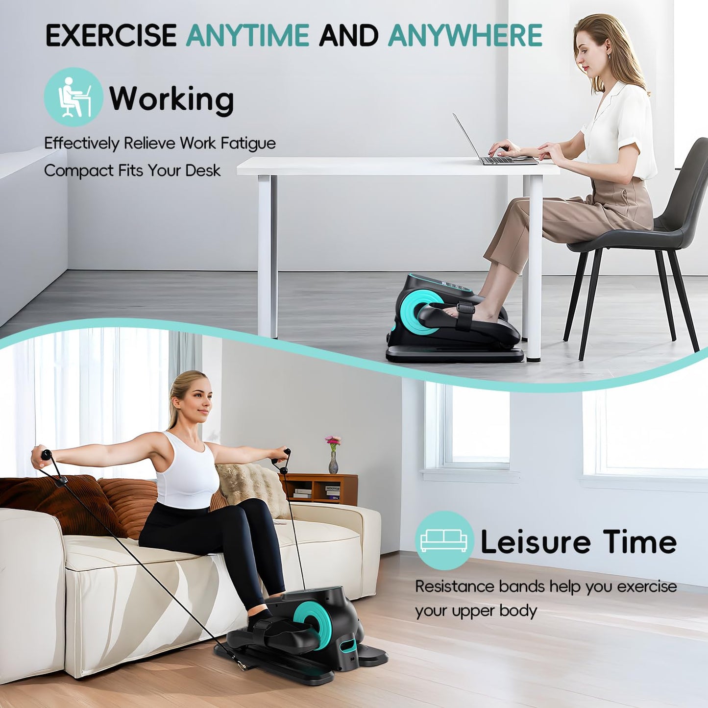Under Desk Elliptical Machine,Electric Elliptical Leg Exerciser for Seniors with 12 Adjustable, Portable Quiet Elliptical Exercise Machine, Seated Pedal Exerciser with Resistance Band Quiet & Portable