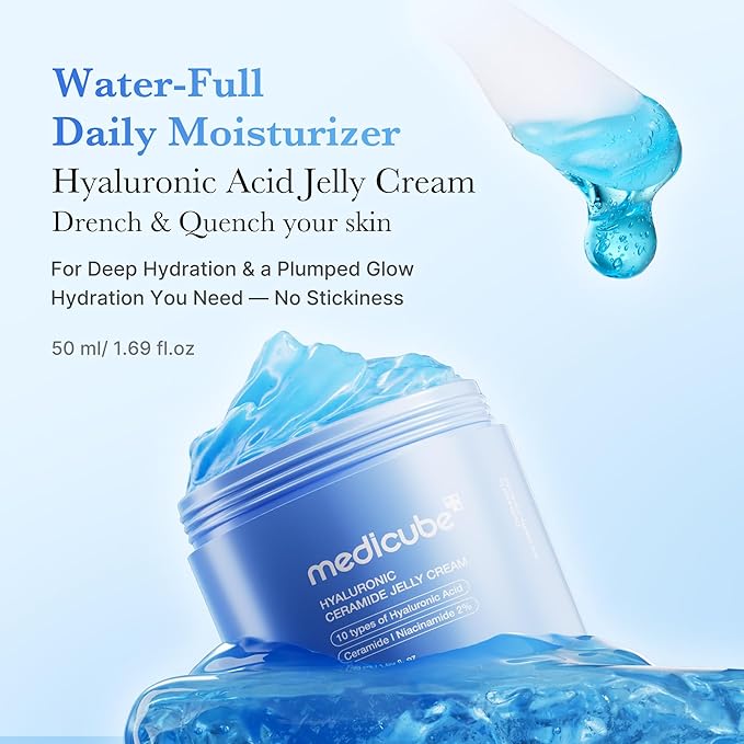 medicube Hyaluronic Acid Moisturizing Jelly Cream | Daily Moisturizer for All Skin Types | Long-lasting Hydration with Hyaluronic Acid, Ceramides, Multi Peptides | Supports Skin's Natural Barrier