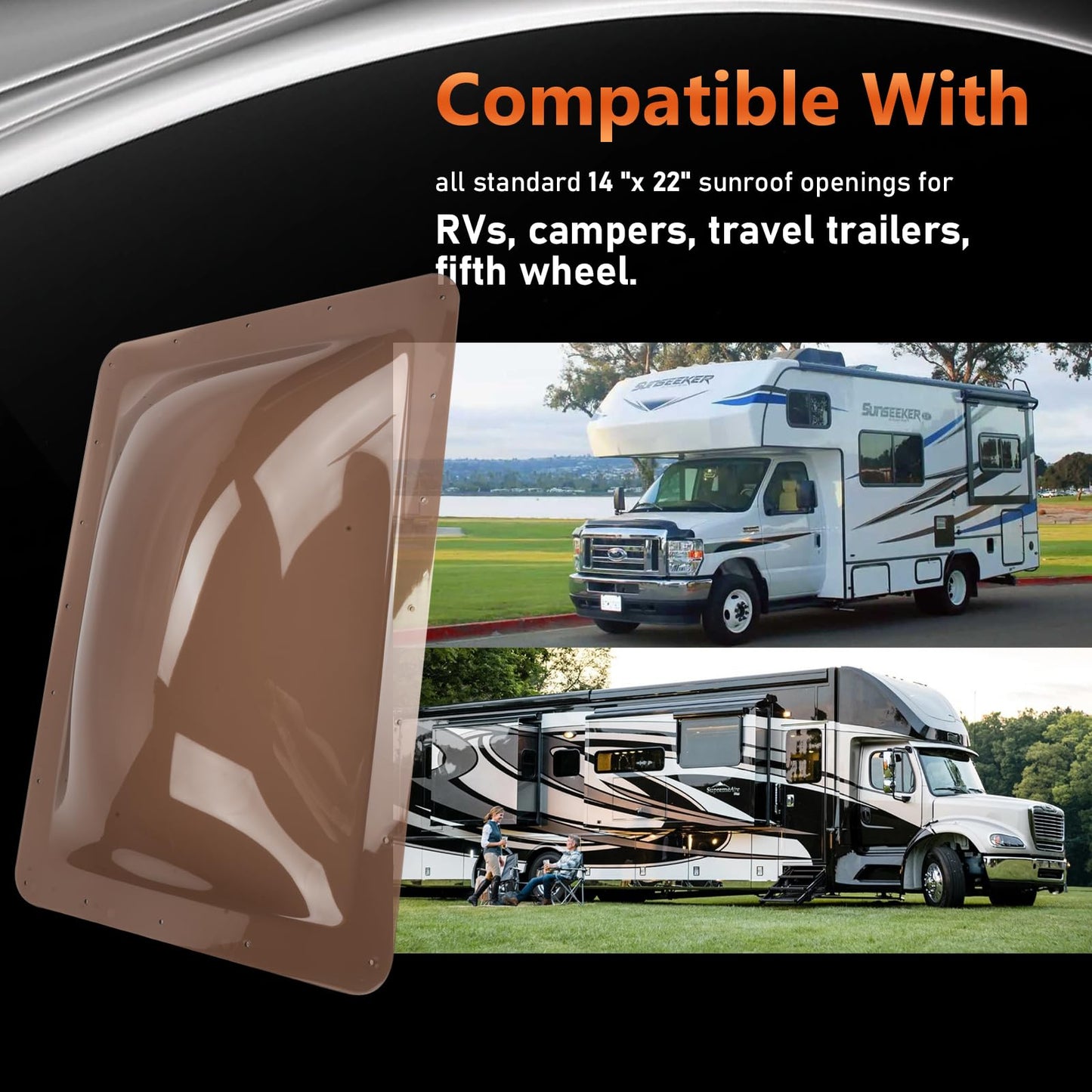 GOMADEIT RV Skylight Replacement | 18" x 26" Camper Skylight | RV Shower Skylight Replacement | Fit Standard 14" x 22" Openings | Smoke Gray
