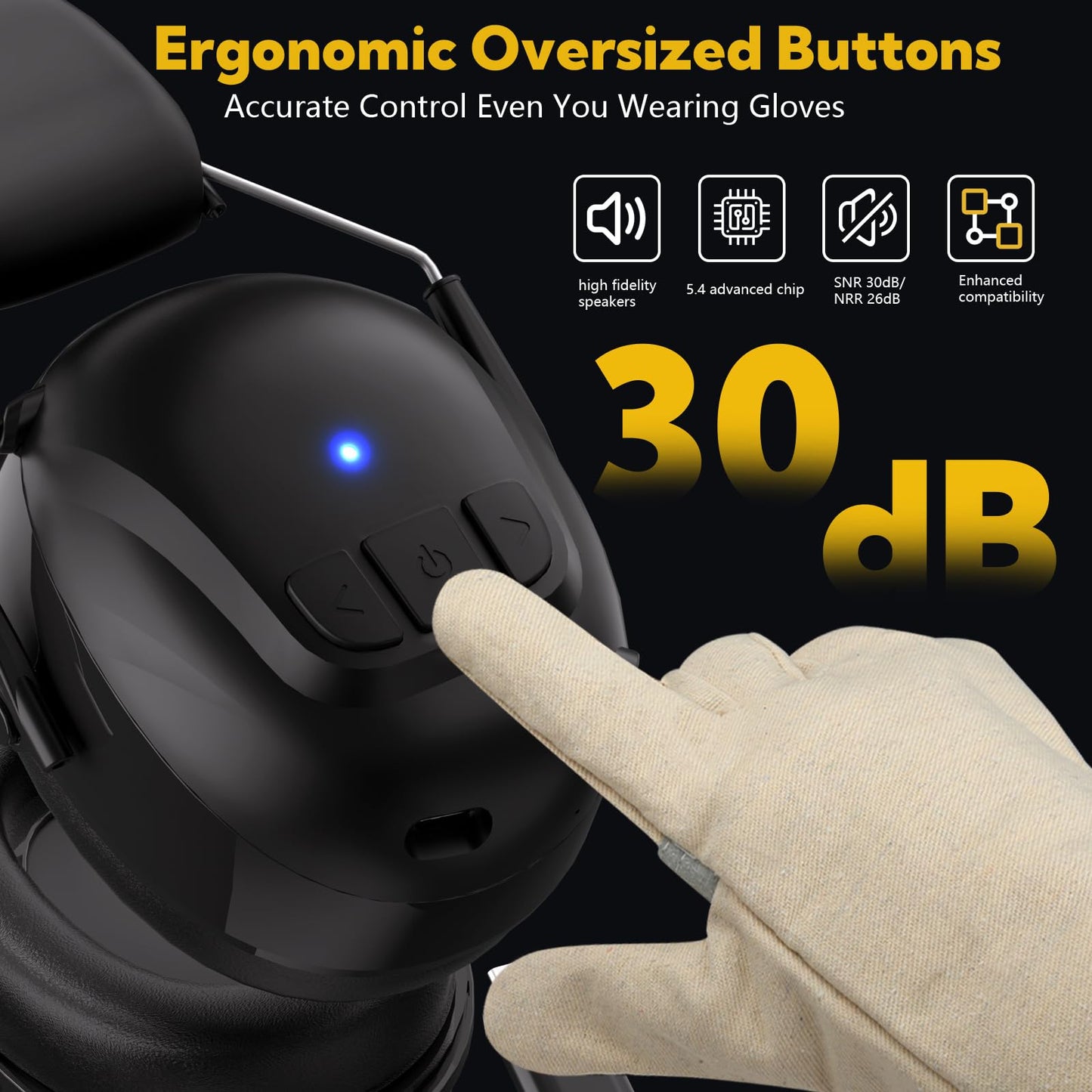 Kalence Bluetooth AM/FM Radio Headphones+Bluetooth 5.4 Hearing Protection Headphones, Black+Black