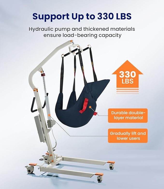 VOCIC Upgrade Foldable Electric Transfer Lift, Collapsible Lift Chair with Sling, Medical Patient Lift for Elderly, Chair Lift Lift Assist, Easy Disassemble, 330LBS Weight Capacity, AY02