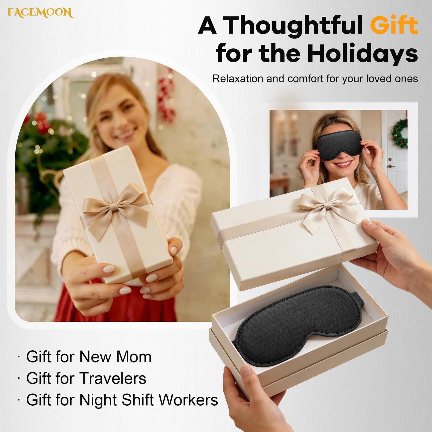 Blackout Weighted Eye Mask for Sleeping: 3D Contoured Gentle-Pressure Sleep Mask for Men & Women - Airplane Travel & Night Shift Essentials – Zero Eye Pressure, Breathable Blindfold, Black