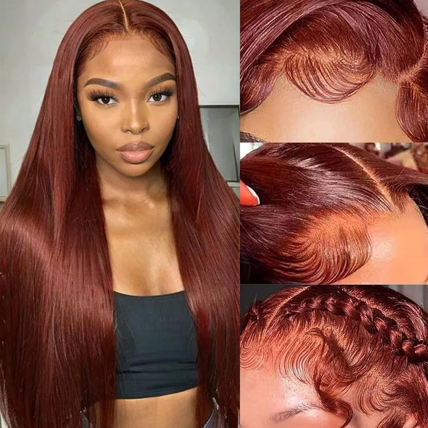 22 Inch Reddish Brown Lace Front Wigs Human Hair 13x6 Straight Lace Front Wigs 180% Density 33# Lace Frontal Wigs Human Hair Pre