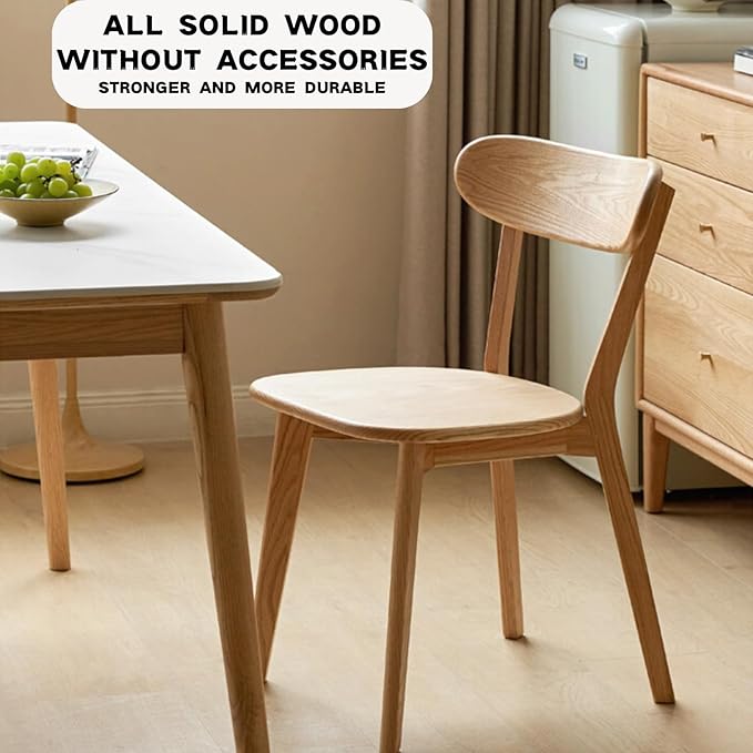 Grewood 100% Solid Oak Wood Dining Chairs,Mid Century Modern Dining Chairs with Rounded Backrest,Kitchen,Dining Room Chairs Set of 1/2/4 (1, Original Wood Color)