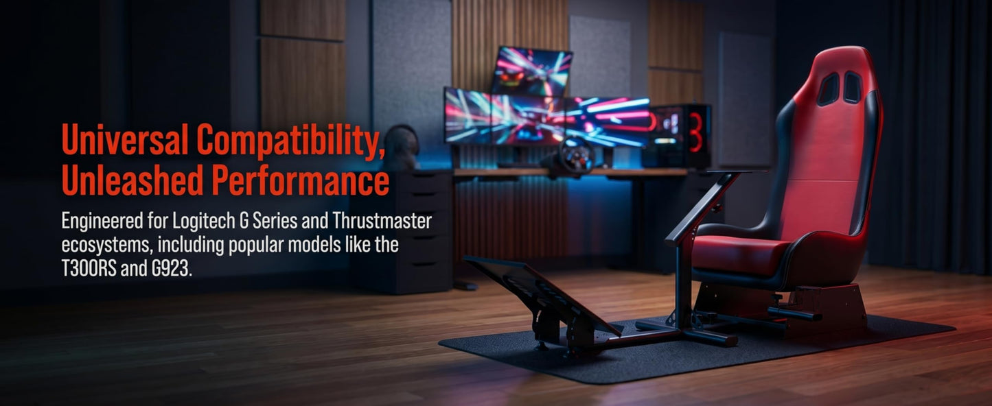 cirearoa Sim Racing Cockpit with Seat | Compatible with G29 G920 G923 T248X T248 T300RS TX F458 T500RS| Easy to Install Racing Wheel Stand for PS5, Xbox, PC Gaming (Black/Red)