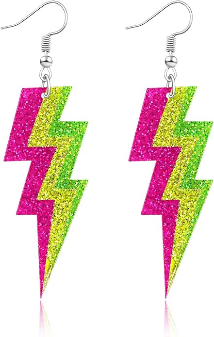 Mintolex 80s Neon Earrings for Women Acrylic Lightning Bolt Drop Earrings Retro 80s 90s Glow Party Accessories Neon Jewelr...