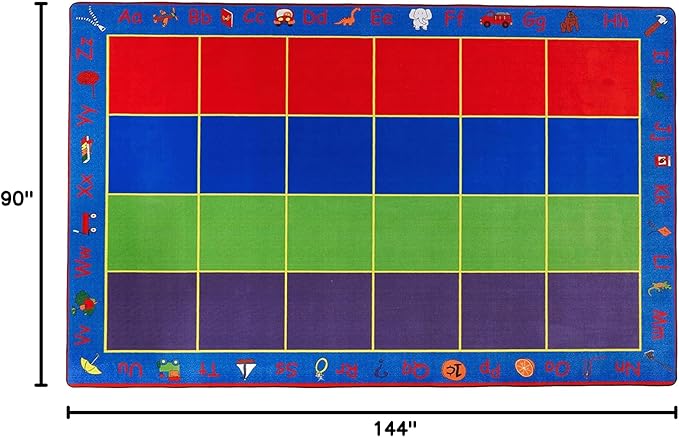 KIDCARPET.COM ABC Rainbow Seating Classroom Rug with 24 Seats, 7'6" x 12' Rectangle, Educational Classroom Rug, Kids Learning Play Mat | Area Rug for Bedroom or Playroom