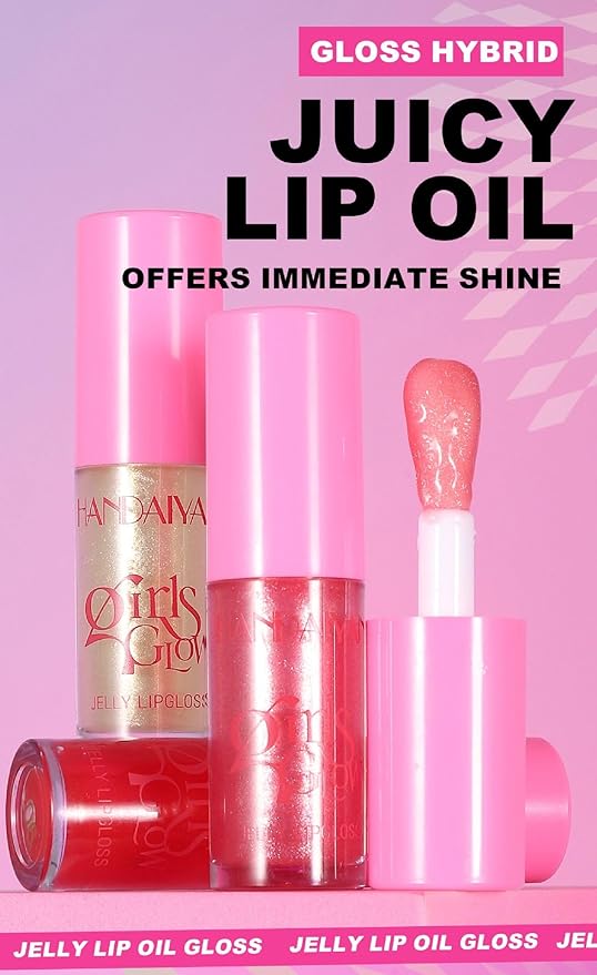 Beauty Glazed Big Brush Head Lip Oil, Ultra-Hydrating & Nourishing, Smooth Glossy Finish Lip Glow Oil, Shiny and Vegan Tinted Lip Gloss, Non-Sticky Formula (1, 02# Shiny)