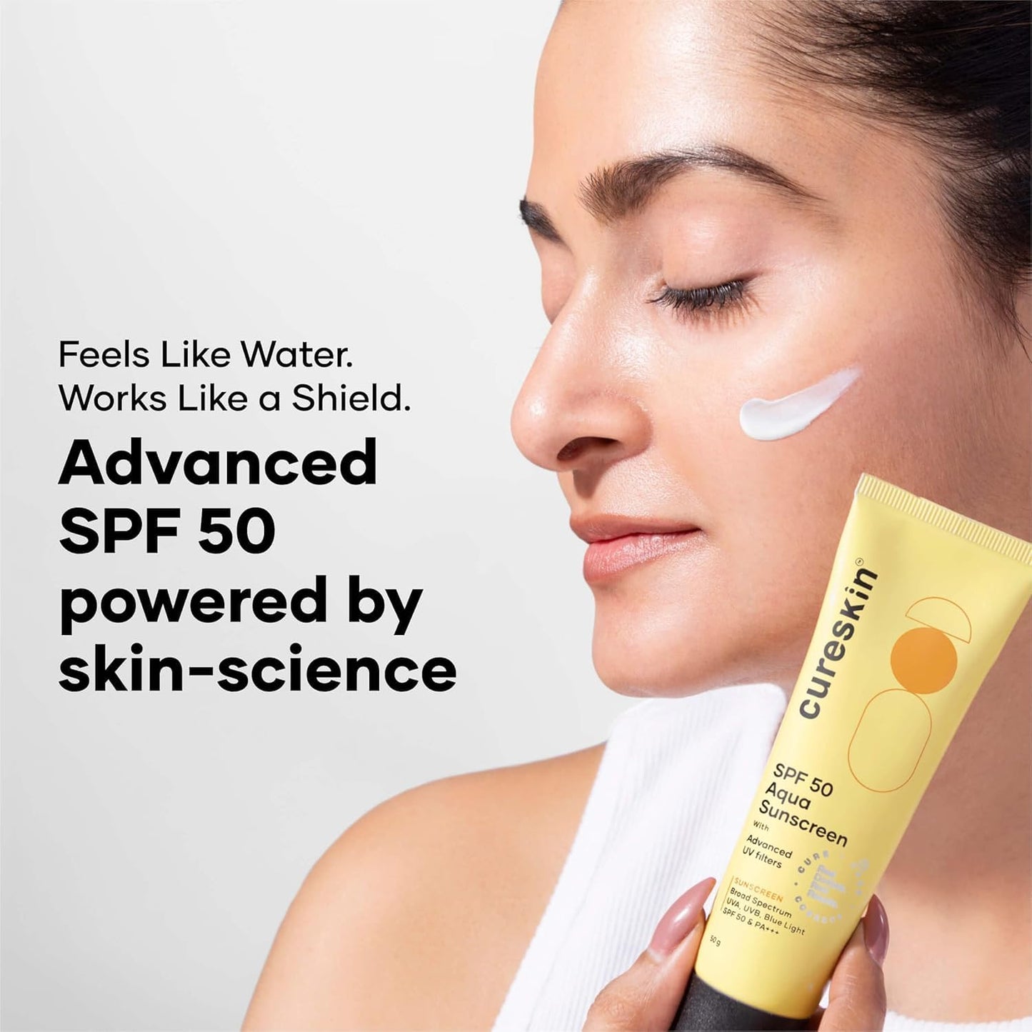 Cureskin SPF 50 Aqua Sunscreen with Advanced UV Filters | Broad Spectrum Sun, UVA, UVB, Blue Light Protection, SPF 50 & PA+++, 1