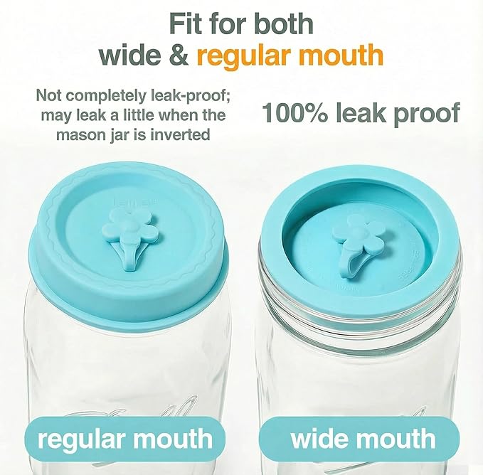 Silicone Mason Jar Lids, Regular and Wide Mouth Compatible, with Straw Hole and Stopper (light color 4pcs)