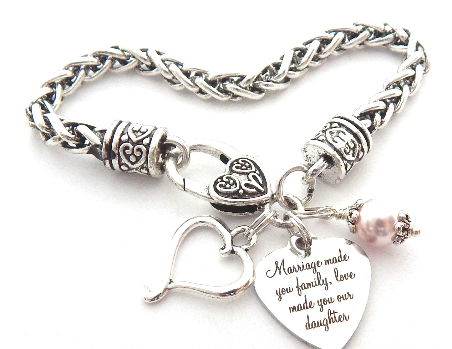 Daughter In Law Birthday Gift Wedding Bracelet Gift for Bride Bonus Daughter Jewelry Step Daughter Gift NEW DAUGHTER Bracelet Jewelry from Mother in Law (Love made you our Daughter)