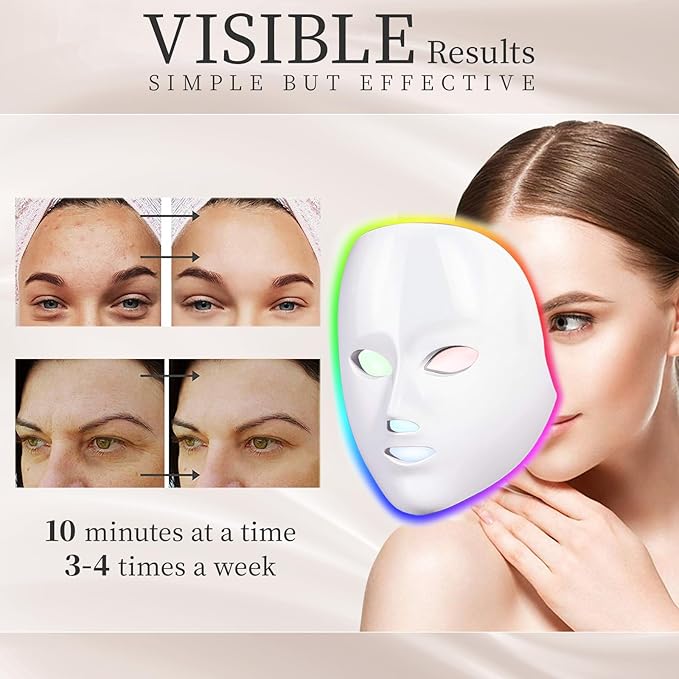 Red Light Mask for Face, 7 Custom Modes with Infrared, 850nm Infrared & Red Light Masks, Portable with Timer for Home Use