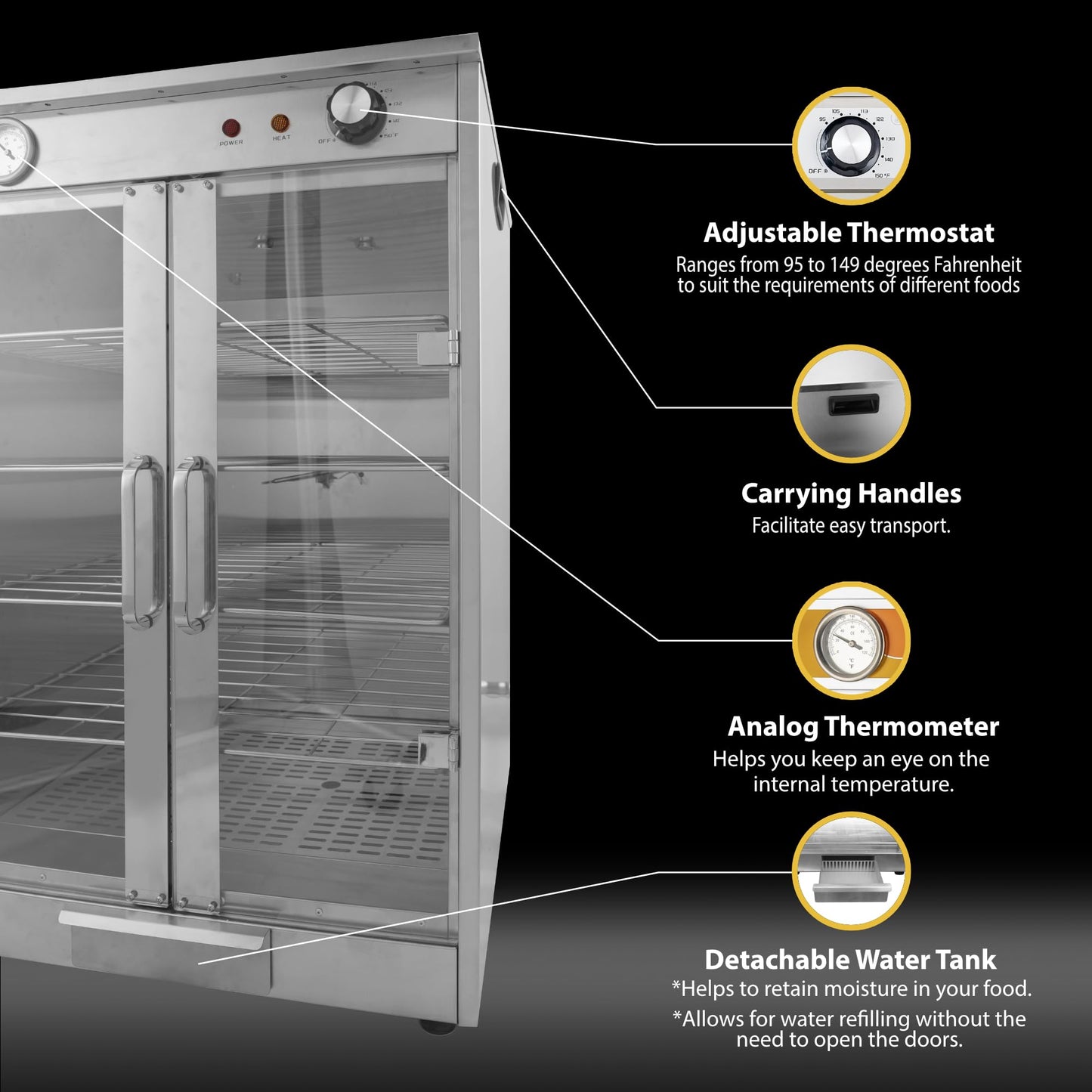 5-Shelf Electric Hot Box Food Warmer Accommodating up to (10) 16" Pizza Boxes, Countertop Heated Holding Cabinet for Pretzels, Warming Machine for Home Commercial Use, w/Water Drawer, 120V 600W