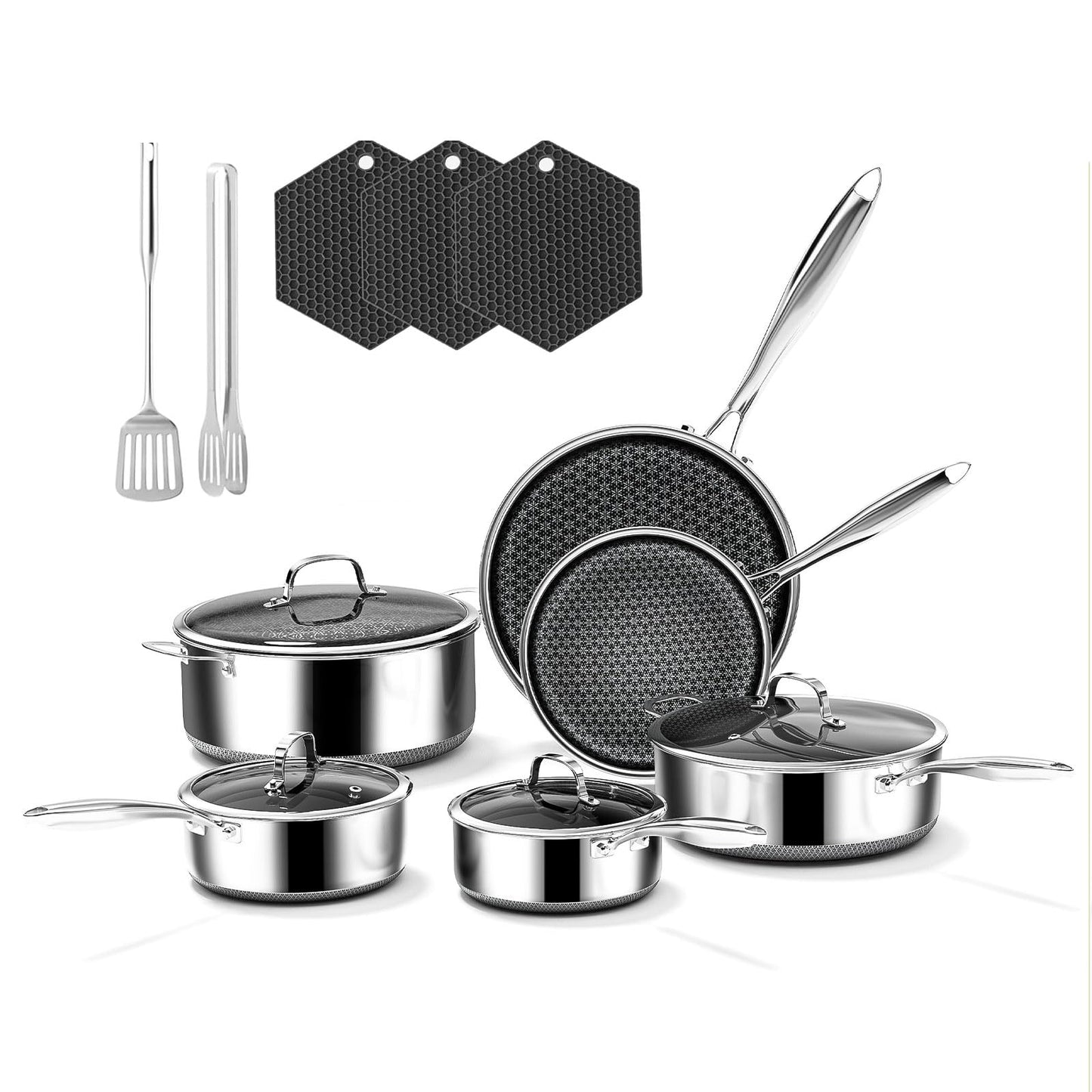15-Piece 5 Ply Stainless Steel Cookware Set with Lids, Pots and Pans Set Non Stick, Non-Toxic Kitchen Utensils Set for Induction, Oven, Dishwasher Safe, RV Essentials, Kitchen Appliances