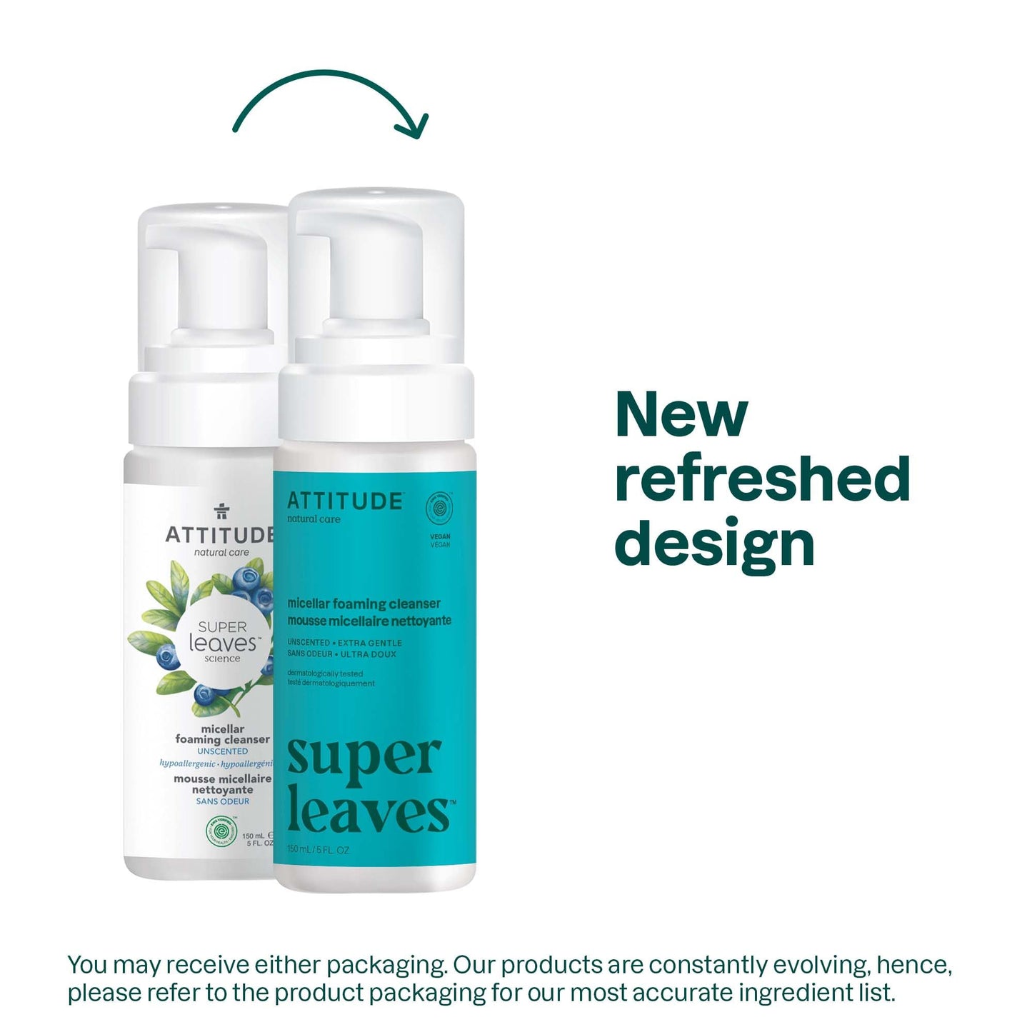 ATTITUDE Micellar Foaming Facial Cleanser, EWG Verified, Dermatologically Tested, Plant and Mineral-Based, Vegan, Unscented, 5 F