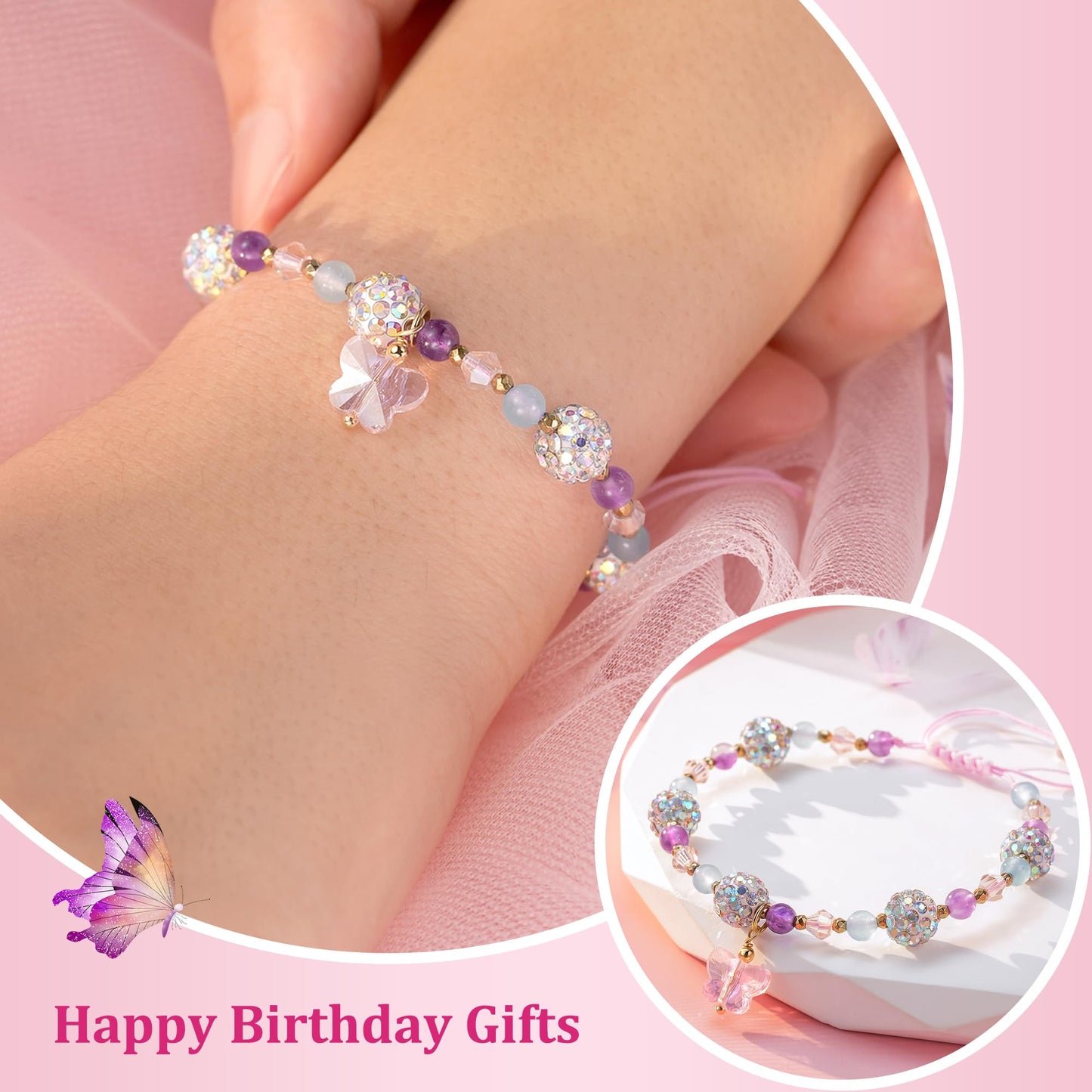 LAVEIR 5 Year Old Girl Birthday Gift Ideas, Butterfly Birthday Gifts for 5 Year Old Little Girls Crystal Jewelry Bracelet for Daughter Granddaughter Niece