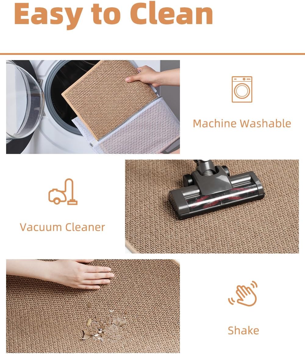 PADOOR Non-Slip Bath Mat With Rubber-Backing, Braided Absorbent Machine Washable Thin Rug, Quick Dry, Fits Under Door, for Bathroom Floor, 20''x32'' Beige