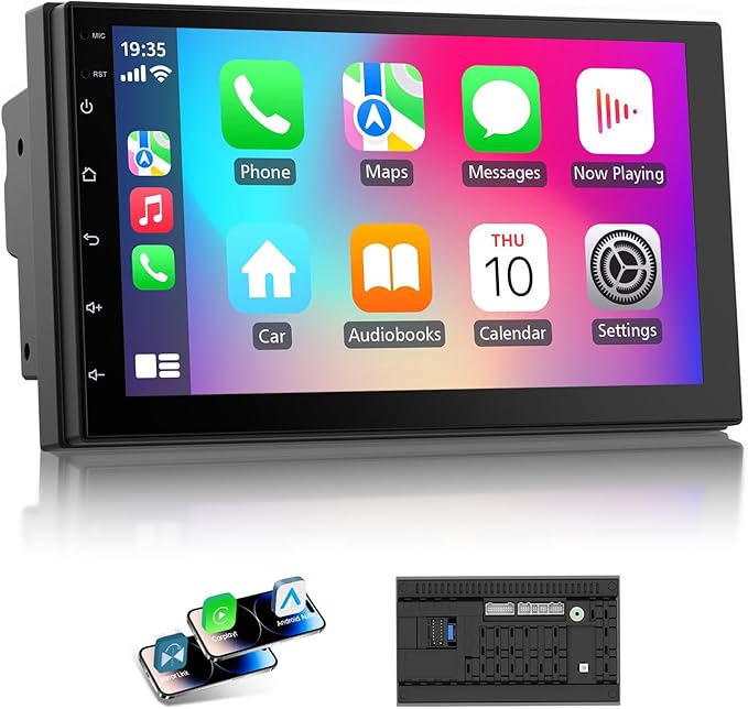 Haudio 7" Double Din Car Stereo with Wireless Apple CarPlay & Android Auto, Touch Screen Bluetooth Car Radio, GPS Navigati...