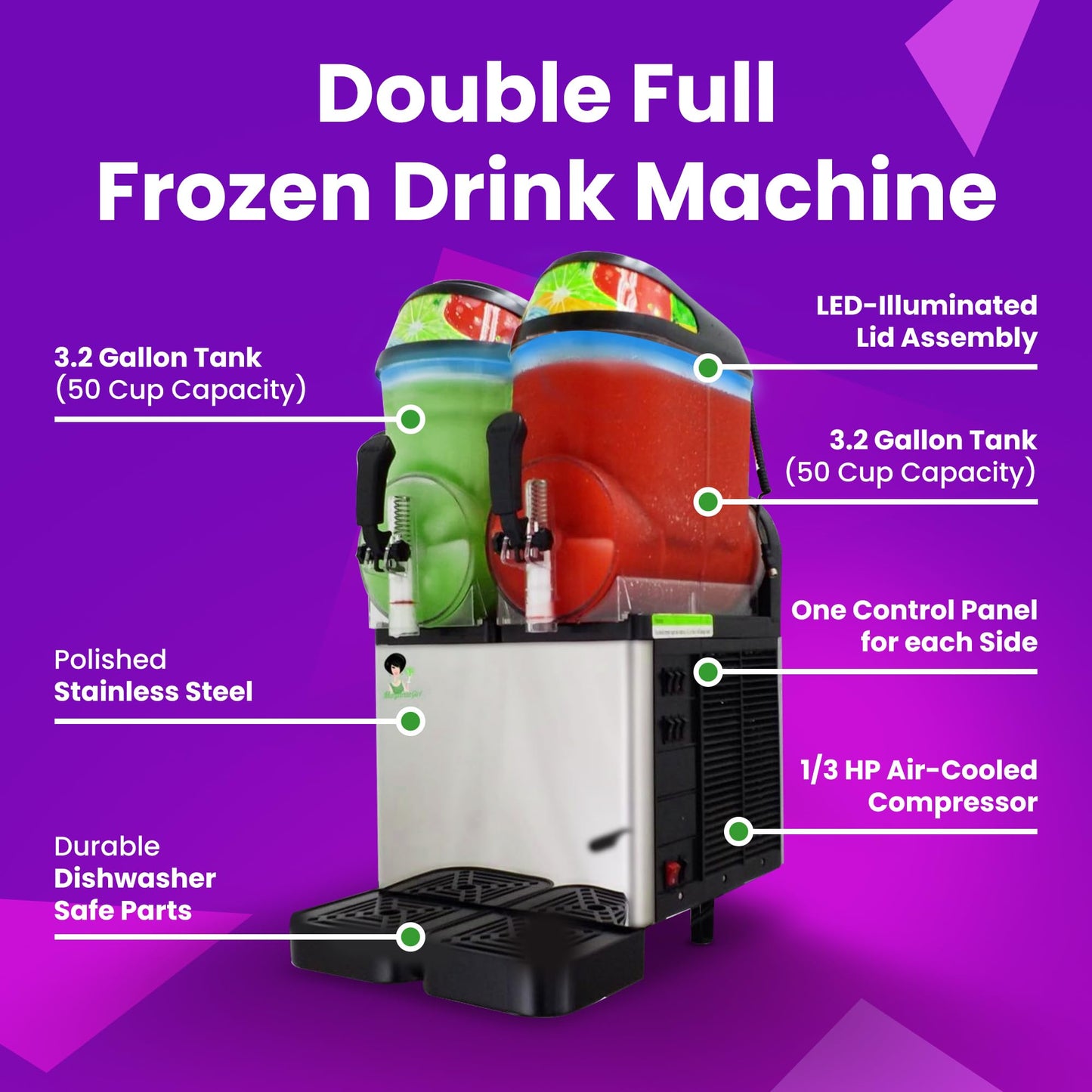 Commercial Slushie Machine - Double Slushy Maker for Margarita, Professional Frozen Drink Maker, Commercial Slushy Machine for Home Bar Restaurant Events Parties, Dual 3.2 Gallon Tanks, Makes 100 Cups