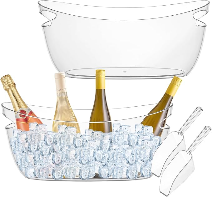 2 PCS Clear Ice Bucket Set - 5L Ice Buckets for Parties with Ice Bucket Scoop, Champagne Beer Tub Wine Beverage Bucket for...