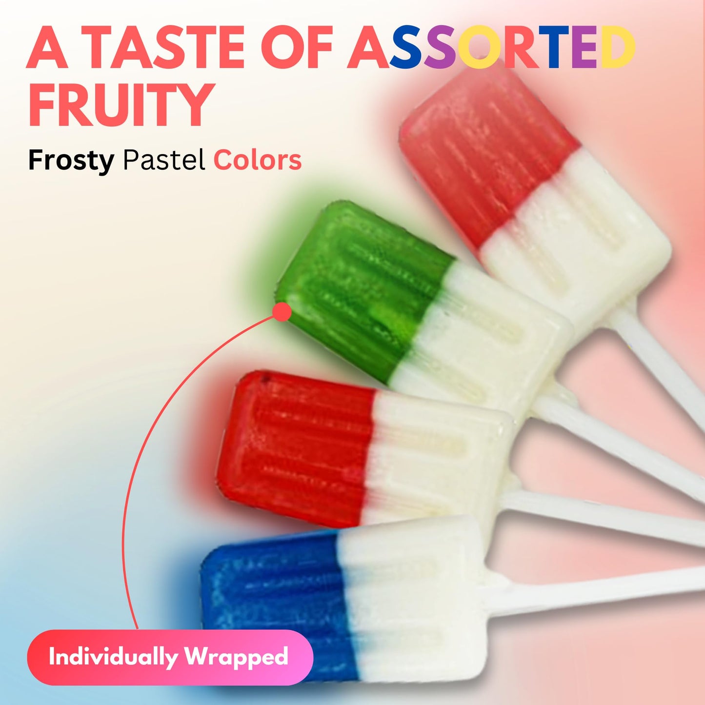Fresh Finest Popsicle Shaped Ice Cream Lollipops - Individually Wrapped Suckers, Multicolor Lollipops Best for Summer, Goodie Bags, Party Favors - 70 Pack Bulk