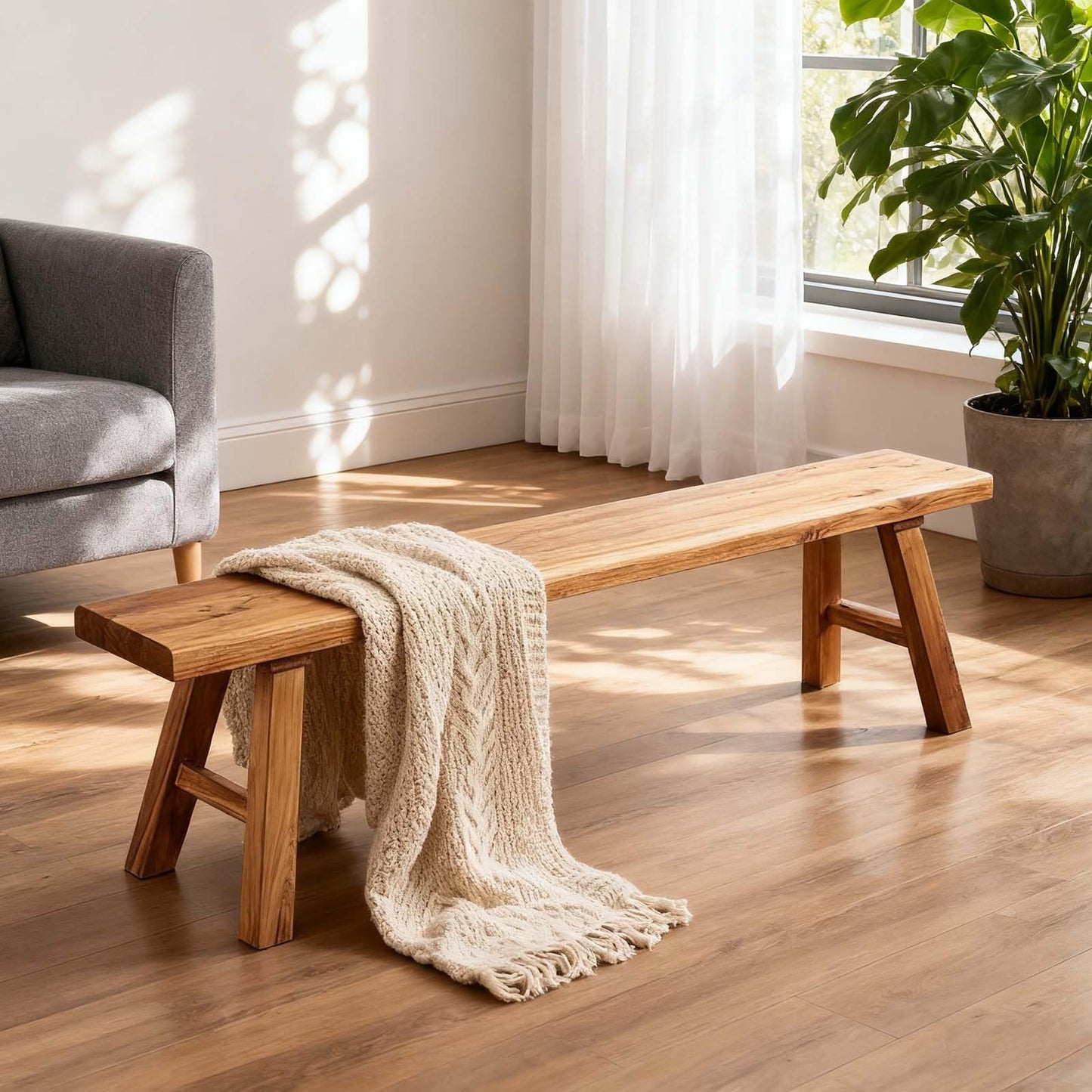Narrow Entryway Bench Farmhouse Wood End of Bed Bench 20" 32" 39" 47" 55" 63" 71" 79" Sturdy Stable Skinny Long Benchs for Bedroom Hallway Dining Room Porch Easy to Assemble Natural Finish(55")