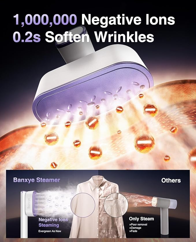 Negative Lons Series Steamer for Clothes, Large Panel 0.5s Wrinkles Removal, 3 Modes Steamer ＆ Iron Dual Voltage Handheld Portable Travel Garment Steamers for Home, Global ＆ Europe Traveling